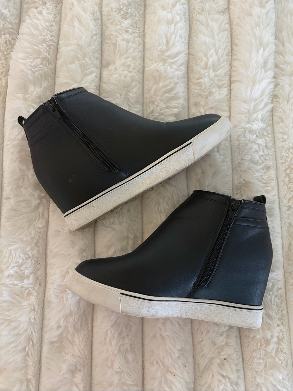 Sugar Black Wedge Ankle Booties with White Sole